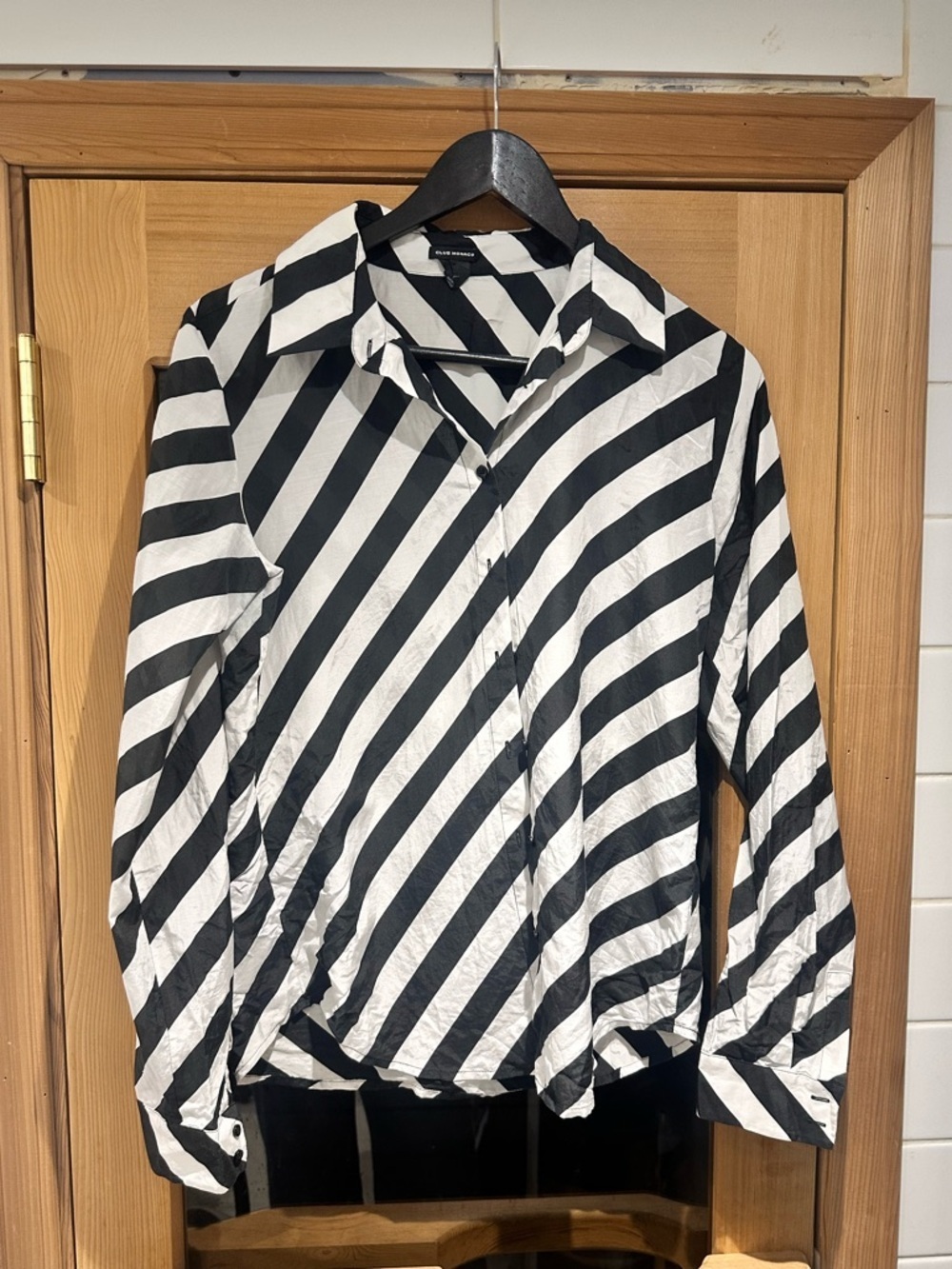 Club Monaco Silk-Cotton Striped Blouse | Size M | Black & White